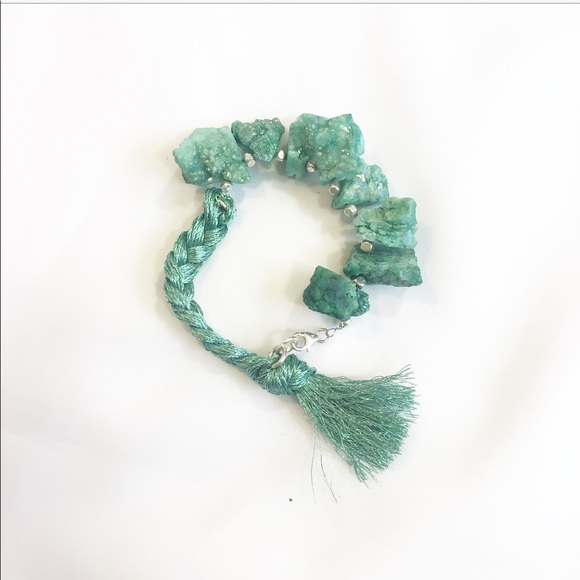adorned by amie Jewelry - NEW SILVER & MINT GREEN DRUZY TASSEL BRACELET